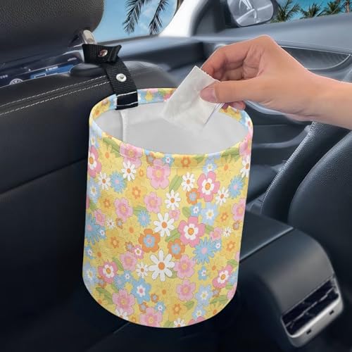 Image of Colorful Hippie Flower Car Trash Bag Car Trash Can for Car Front Seat, Back Seat, Floor, Headrest-Easy to Clean Car Garbage Accessory Car Interior Decoration