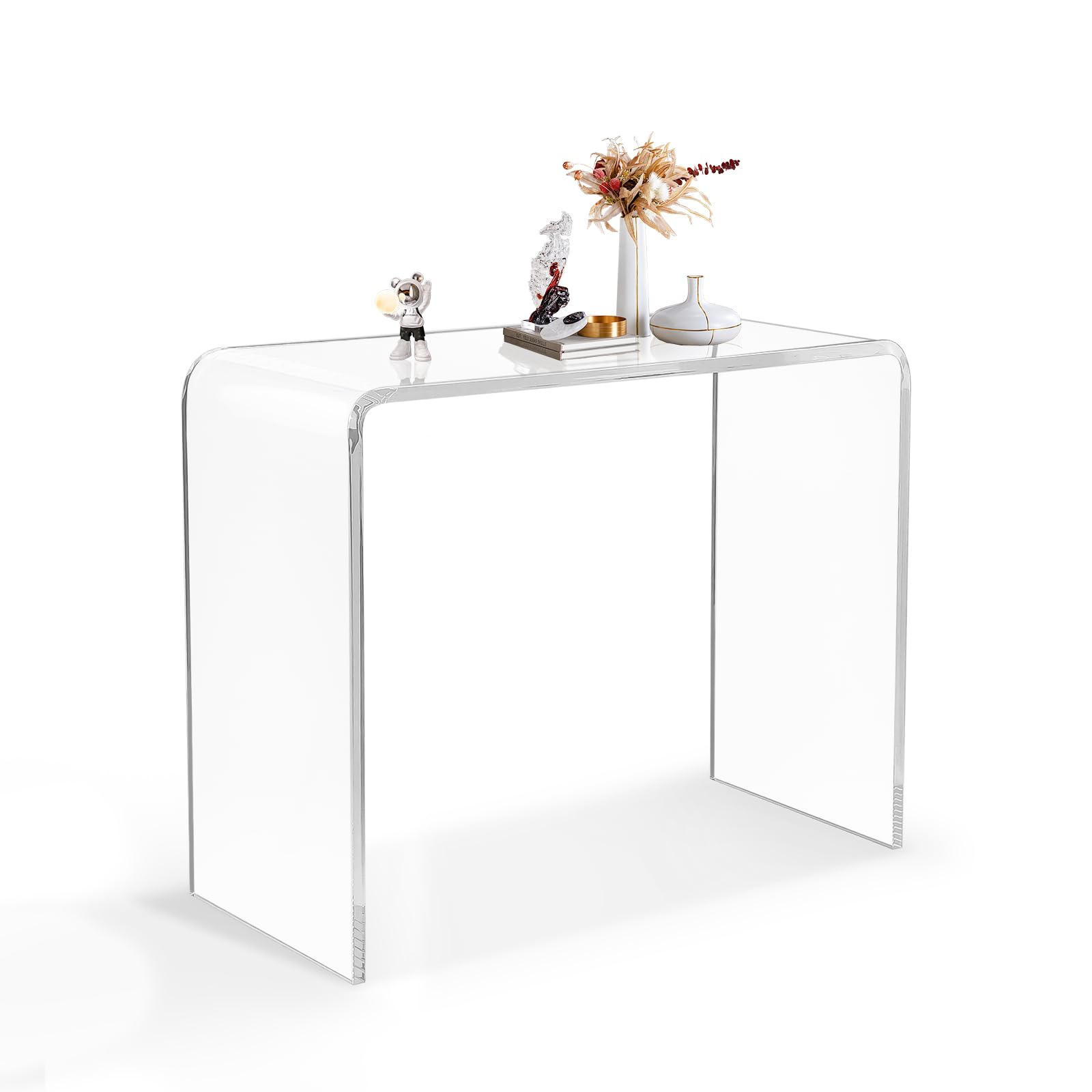 TPZLRN Acrylic Console Table, 37.5” L x 15.25” W x 29.25” H 4/5" (20mm) Thick Modern Entryway Table for Hallway, Living Room, Clear Acrylic Desk Table