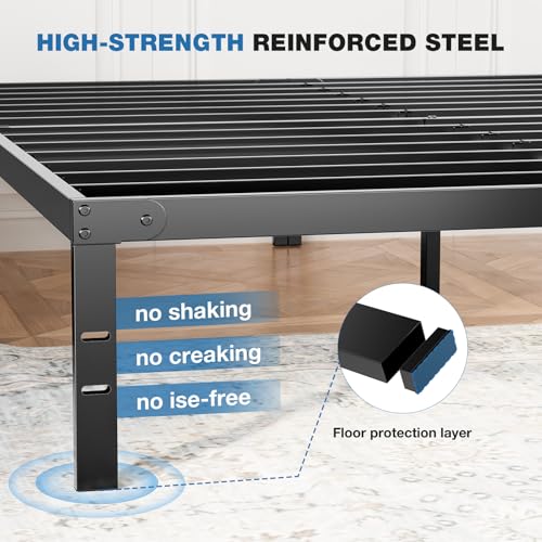 Image of OLIXIS Metal Twin Bed Frame - 14in High with Storage Space, No Box Spring Needed with Sturdy Steel Slat Support, 800LBS Heavy Duty for Easy Assembly, Black for Bedroom