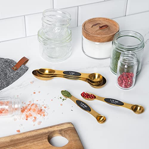 Magnetic Measuring Spoons Set - Stainless Steel Measuring Spoons - Magnetic Measuring Spoon Set, Gold Measuring Spoons Magnetic, Cute Measuring Spoons For Cooking & Baking #TOP5