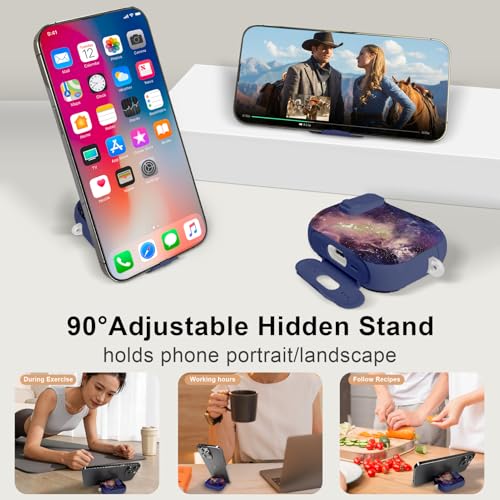 Image of Compatible Airpods Pro 3 Case (2025) with Phone Stand & Cleaner Kit,Print Soft Silicone Lock Clip Apple AirPods Pro 3rd Generation Case, Airpod Pro 3 Cover with Keychain for Women /Girls,Starry Sky