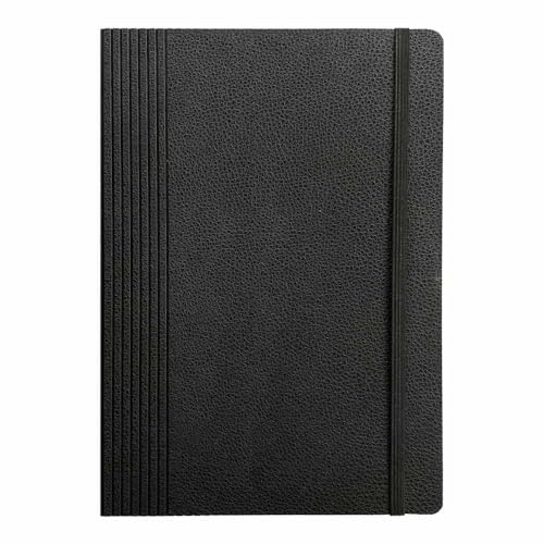 Image of Anupam Sway Lined Journal Notebook, 192 Pages College Ruled Notebook, 80 Gsm Thick Paper, A5 Leather Textured PU Cover with Designer Engraving Journals for Writing Office School Supplies (Black)