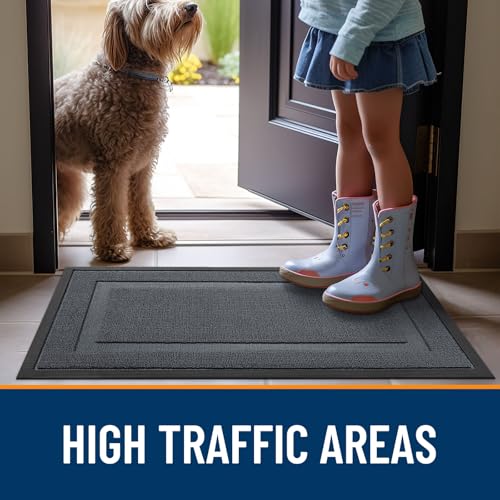 Image of OLANLY Front Door Mat Indoor Outdoor Entrance, Waterproof All-Season, All-Weather Doormat, Sturdy Natural Rubber, Low Profile, Easy Clean Patio Porch Entryway Mat, 47x17, Charcoal Gray