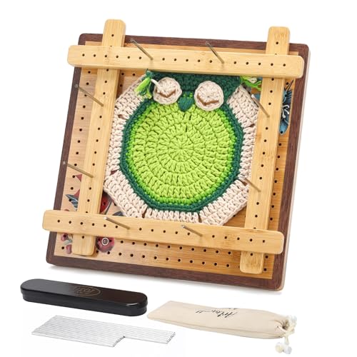 Image of 10 inchCrochet Blocking Board - Upgraded Style with 4 Tension Rods and 20 Pegs - Blocking Boards for Crochet Projects, Ideal for Granny Square Card Deck Users (Crimson)