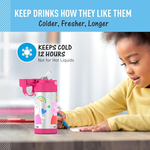 Image of THERMOS FUNTAINER Water Bottle with Straw, 12oz, Peppa Pig