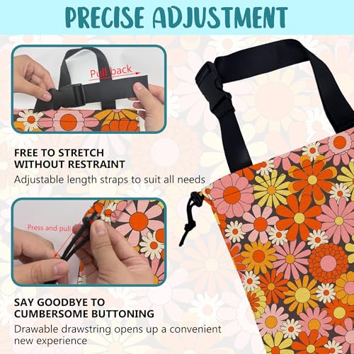 Image of Car Trash Bag Retro Abstract Groovy Flowers Hanging Drawstring Car Organizer and Storage Bag with Adjustable Buckle Canvas Garbage Bin for Back Seat or Hanging Headrest Car Decor Road Trip Essentials