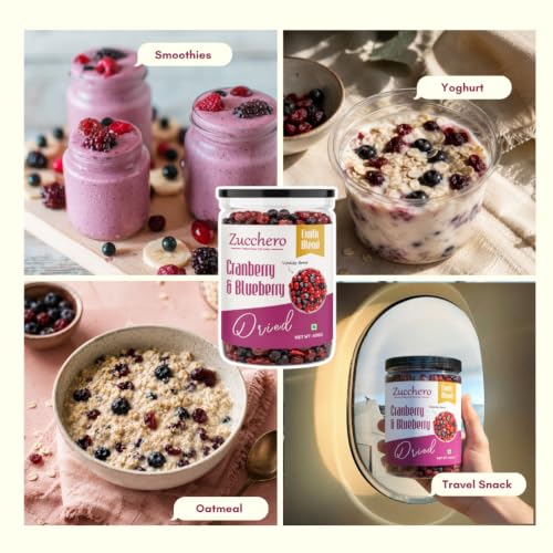 Image of Zucchero Dried Cranberry and Blueberry Blend (800g) - Sweet & Tangy | 99% Fat Free | Antioxidant Booster Pack| American Superior Berry Blend| Made with real Berries| Lab Tested