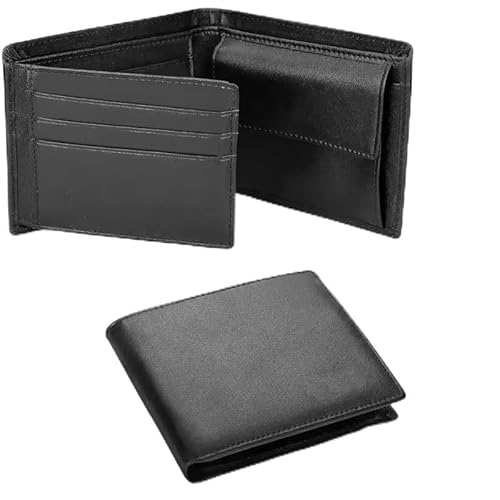[WYBFFC] Classic Mens Black Leather Wallets Solid Soft Credit Cards Holders Blocking Purses Banknote Compartments