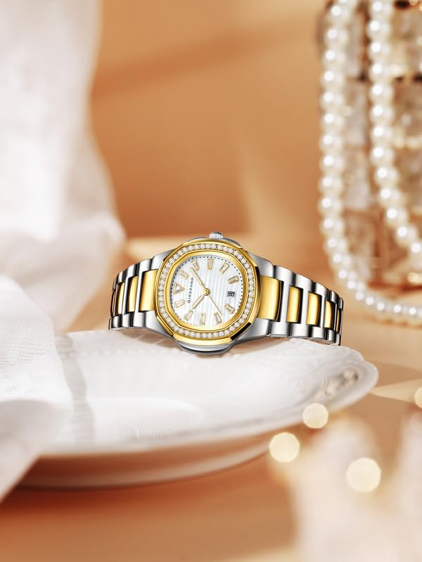 Image of Giordano Luxury Analog Quartz Watch for Women with Square Textured Dial, Crystal Indices, Date Display Function and Stainless Steel Strap - GZ-60116