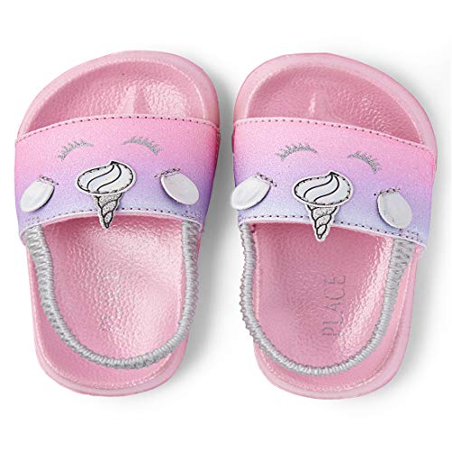 The Children's Place Baby Girls Unicorn Slide Sandals Slipper, MULTI CLR, 11 Infant
