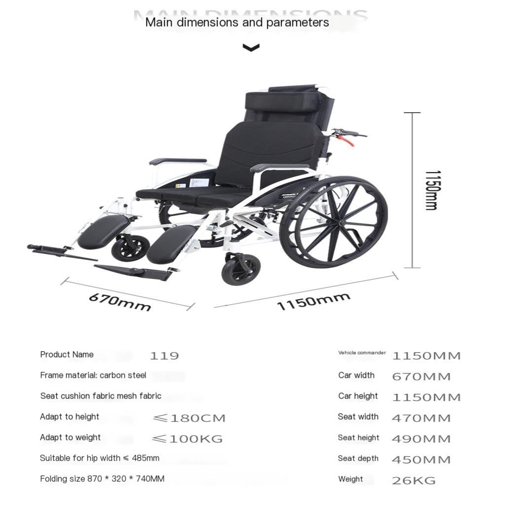 Silla de Ruedas Silla de Ruedas Manual, Ligera Plegable para Ancianos con Asiento, Scooter Multifuncional Empujado a Mano Sillas de Ruedas Ligeras/Black/B