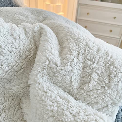 Shaggy Comforter Set Queen Size 3 Pieces Winter Faux Fur Comforter Set With 2 Pillowcases Ultra Soft And Easy Care Luxury Plush Warm Super Fleece Sherpa Bedding Set White With Dark Gray #TOP6
