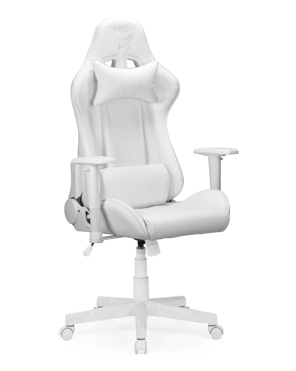 Felix Original Silla Gaming Ergonómica con Cojines Lumbar y Cervical, Reclinable, Reposabrazos 2D, Diseño Racing, Cuero Sintético Resistente, Ideal para Esports y Oficina, Blanco