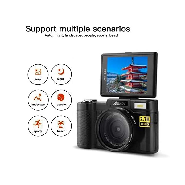 SALUTUYA DSLR-Kameras, 3In 48MP Pixel Kameras für Fotografie und Video mit 180 ° Flip-Screen 128 GB Erweiterung 800 MAh… – Bild 6