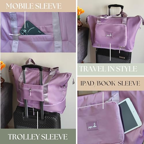 Image of POPCUBE Premium Foldable Duffle Bag for Travel for Women-Folding Bags for Travelling-Travel Bag for Women-Multipurpose Foldable Bags for Travelling. (Style 1, Purple)
