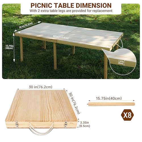 Aiwosana Boho Wooden Low Picnic Table, 60" x 30" Portable Foldable Beach Picnic Table for 6-8 People to Beach, BBQ, Camping, Party, Garden, Outdoor, Indoor (Extra Large) by Aiwosana - Image 3
