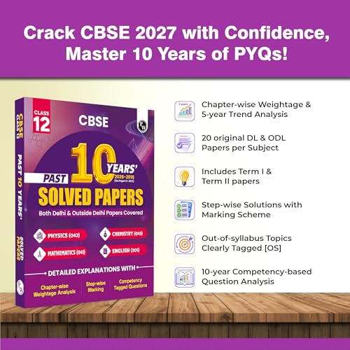Image of PW CBSE Class 12 PYQs - Past 10 Years Solved Papers For 2027 Board Exams | Delhi & Outside Delhi Papers Covered | Physics, Chemistry, Maths, English