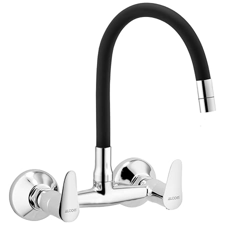 ALTON LRK9671 Brass Sink Mixer with Flexible Swivel Spout, Black & Chrome Finish (Dual Flow)