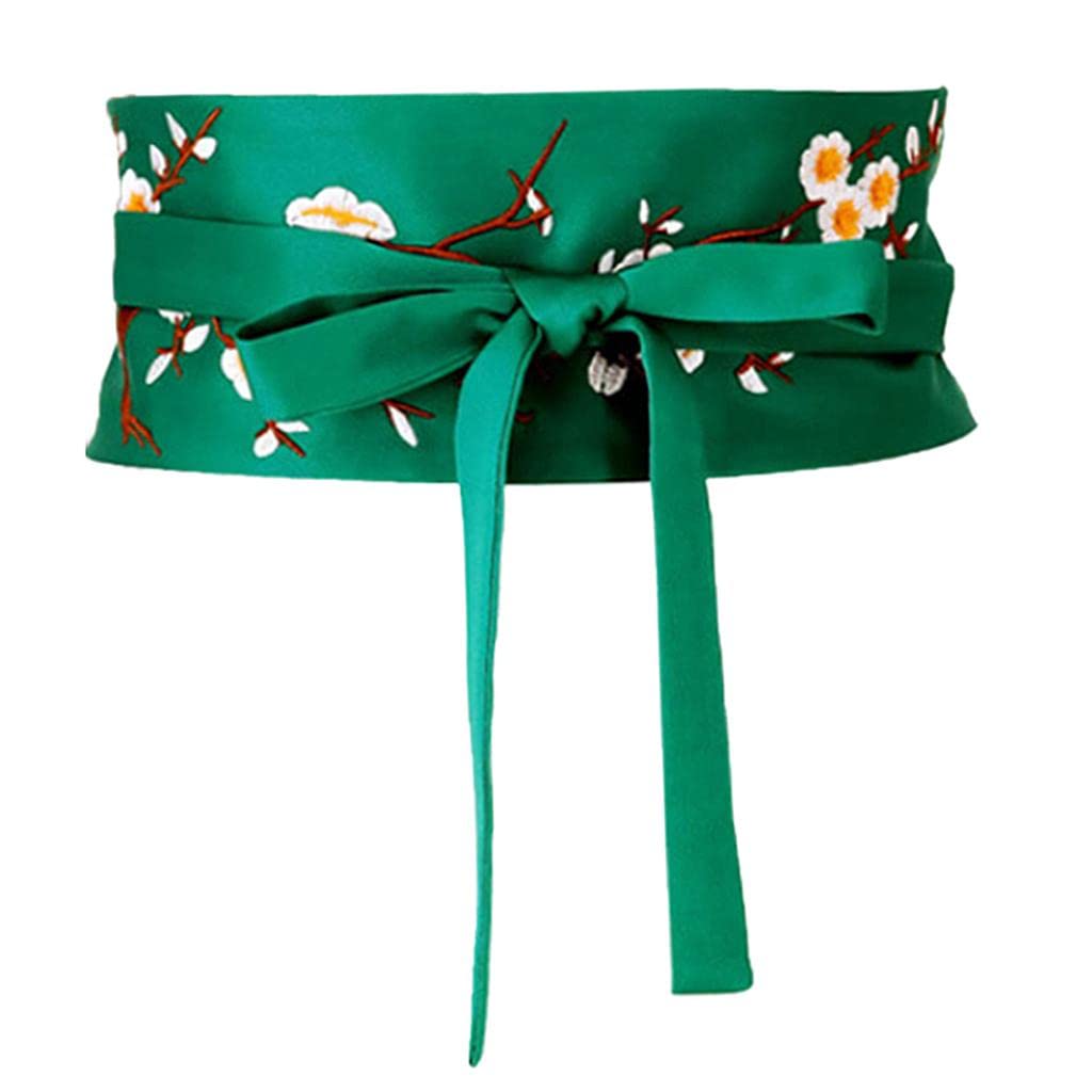 Vintage Style Embroidered Waistband Obi Belt Belt for Dress Green-image-30