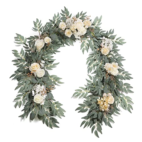 YYHUAWU Artificial Eucalyptus Garland with Flowers Willow Leaf Rose Garland