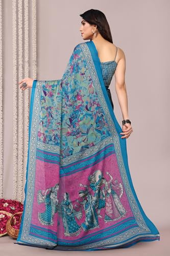 Image of MIRCHI FASHION Women Saree Ethnic Motif Print Chiffon | Breathable Lightweight Plain Weave Sari for Office and Daily Use (Available in 20 Designs)