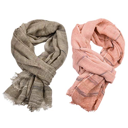 Echarpe coton homme femme foulard plage rayé châle voyage anti-soleil kaki rose