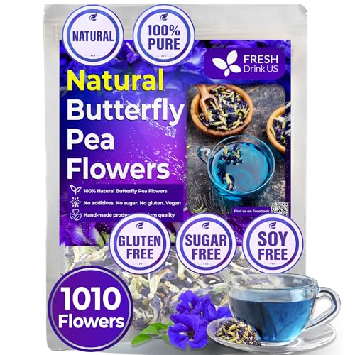 Image of FreshDrinkUS, Premium 1010+ Butterfly Pea Flowers, 100% Natural & Pure from Whole Blue Butterfly Pea Flowers, Wildcrafted, Dried Blue Butterfly Pea Flowers Herbal Tea, No Gluten, Vegan (1010 Butterfly Flowers)
