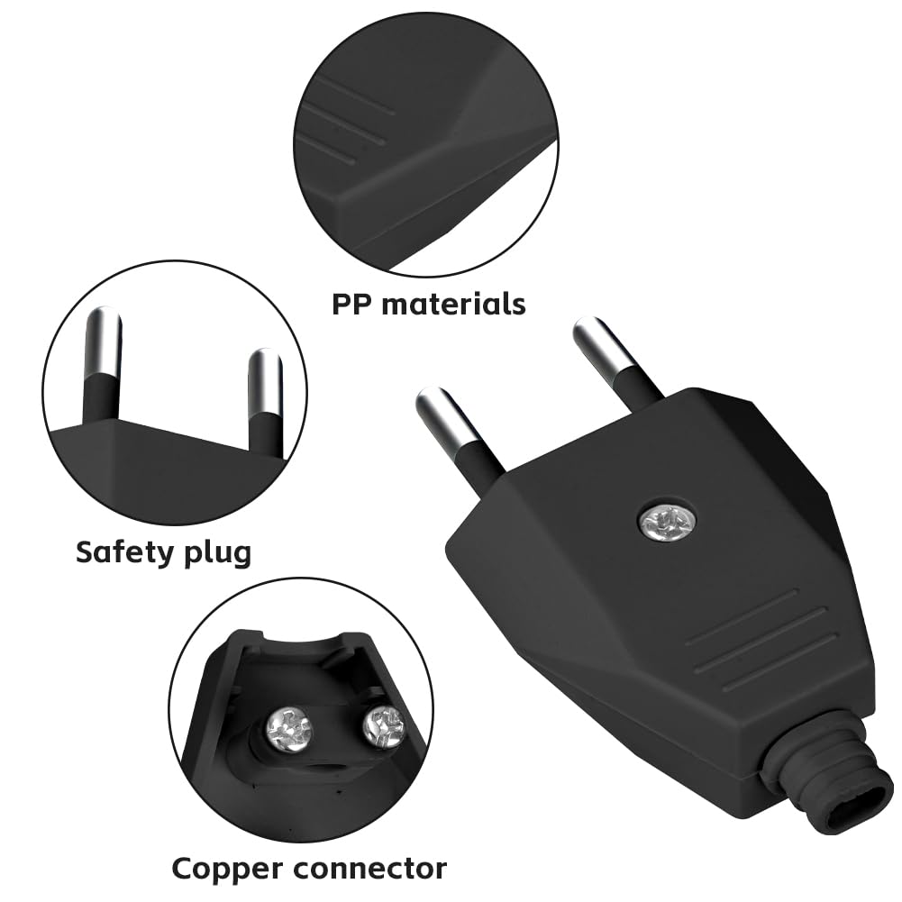 AXFEE 4 wtyczki euro, 250 V 2,5 A euro, płaskie wtyki euro, płaskie, z zestykiem ochronnym, wtyczka euro do kabla 8-10 mm, IP44, trwałe i odporne na pęknięcia (czarne)
