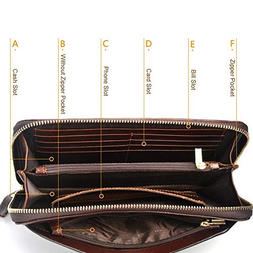 Real Leather Clutch Bags for Men Large Zip Around Genuine Leather Purse Vintage Retro Checkbook Handbag Coffee4