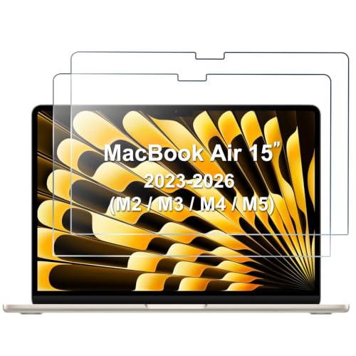 ProCase [2枚セット] MacBook Air 15インチ 強化ガラスフィルム 2枚セット 2026-2023年モデル M5/M4/M3/M2用 スクリーンプロテクター 9H硬度 MacBook Air 15インチノートパソコン用、耐傷、指紋防止、HDクリア