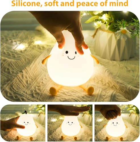 Image of Desidiya Pear LED Night Lamp - Birthday, Wedding Gift, Silicone Touch Sensor Light for Bedroom, Rechargeable Table Lamp for Kids & Women, Portable Color-Changing Bedside Decor, Soft Glow Nightlight