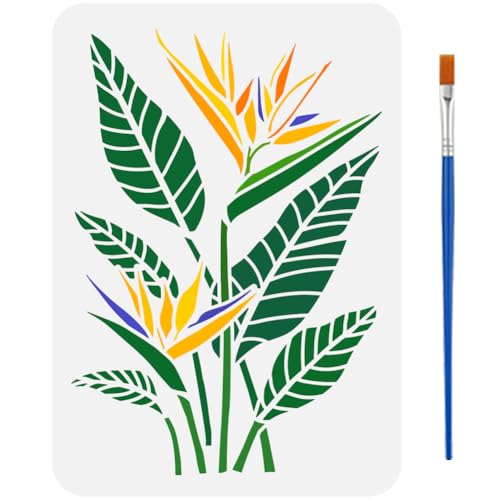 FINGERINSPIRE Pochoir de Fleurs d'Oiseau de Paradis 21x29.7cm - Motif de Plante Naturelle et Feuilles