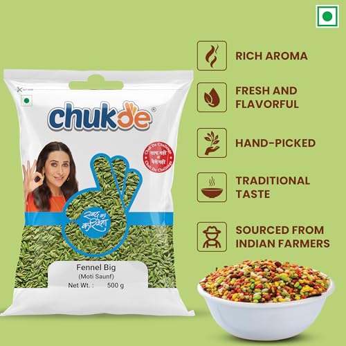 Image of Chukde Fennel Seeds (Moti Saunf) 500g - Economy Pack | Aromatic & Sweet (Pack of 1)