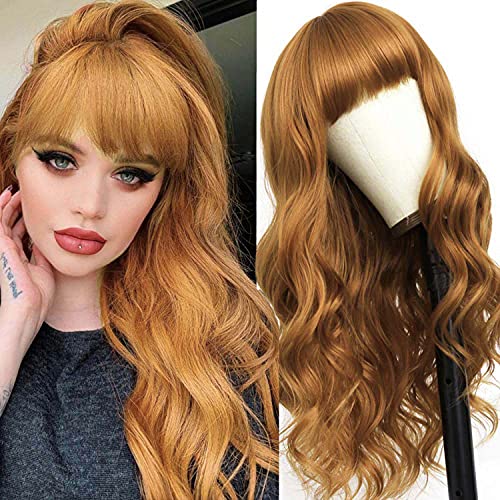 Adette 14 Inches Body Human Hair Wigs with Bangs None Lace Front Wigs Machine Made Wig Brown Color 100% Unprocessed Brazilian Body Wave Remy Human Hair