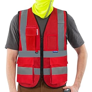 AYKRM Chaleco de seguridad Reflectante Alta visibilidad Ropa de trabajo chaleco Cremallera Seguridad Chaleco de Trabajo Multibolsillos 21 colores