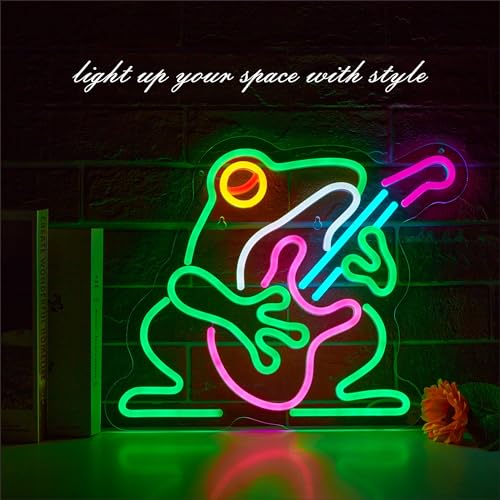 Image of Cowboy Frog Neon Sign for Wall Decor, Musician Frog LED Neon Signs Lights for Bedroom Wall Decor Room Men Cave Game Room Decor, Birthday Party Decoration Gift