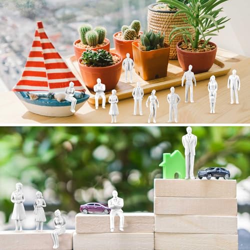 Image of Namalu 30 Pcs, 1: 50 Scale White Unpainted Mini People Figures Miniature People for Model Trains Architectural Standing and Sitting Mini Diorama Figures for Architectural Project