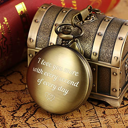 Image of TREEWETO Pocket Watch to Husband Wife Boyfriend Girlfriend Birthday Personalized Engraving Gifts for Men Women Valentine's Day Christmas