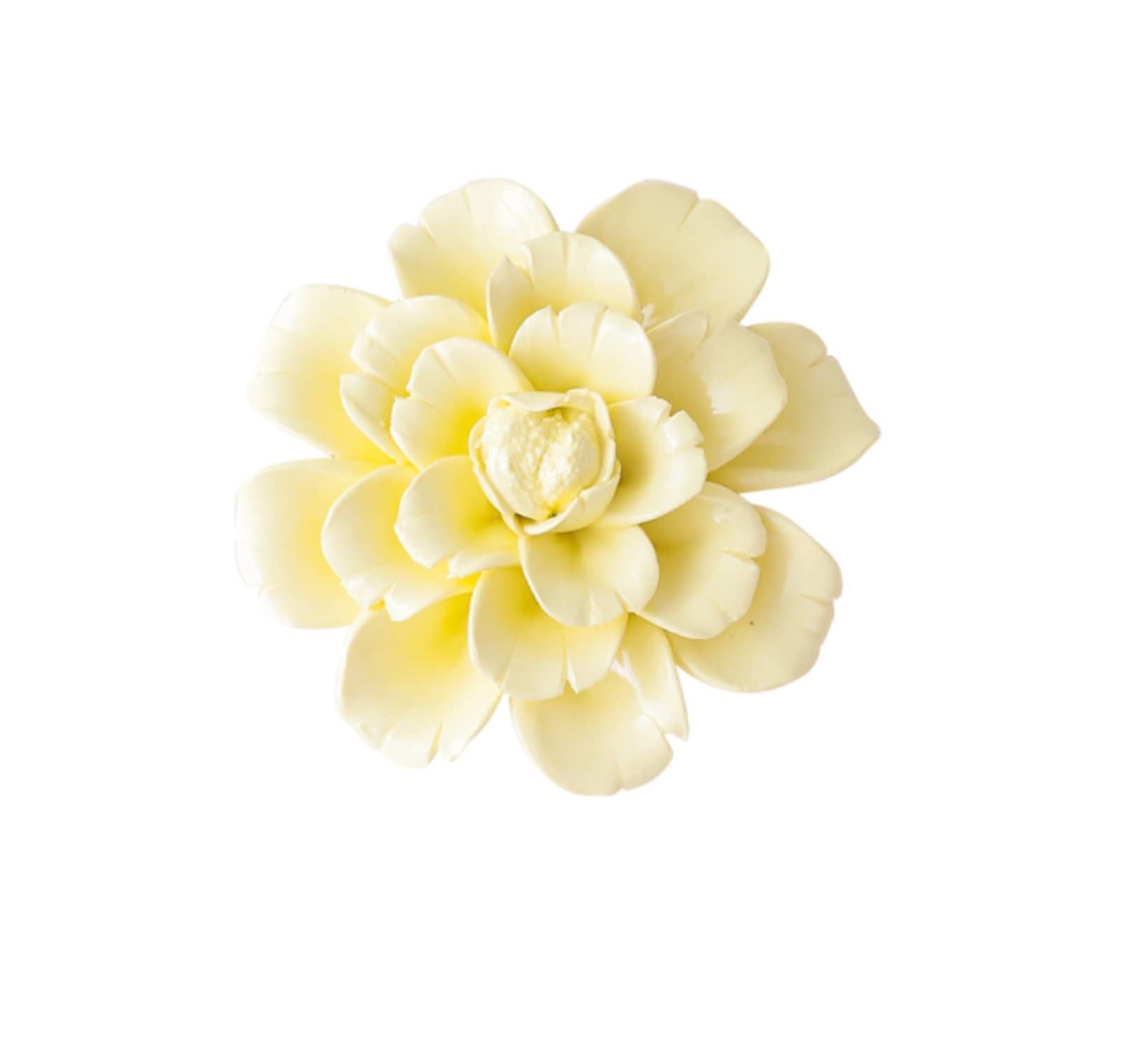 Fleur murale en céramique pivoine jaune pour habiller un mur vide