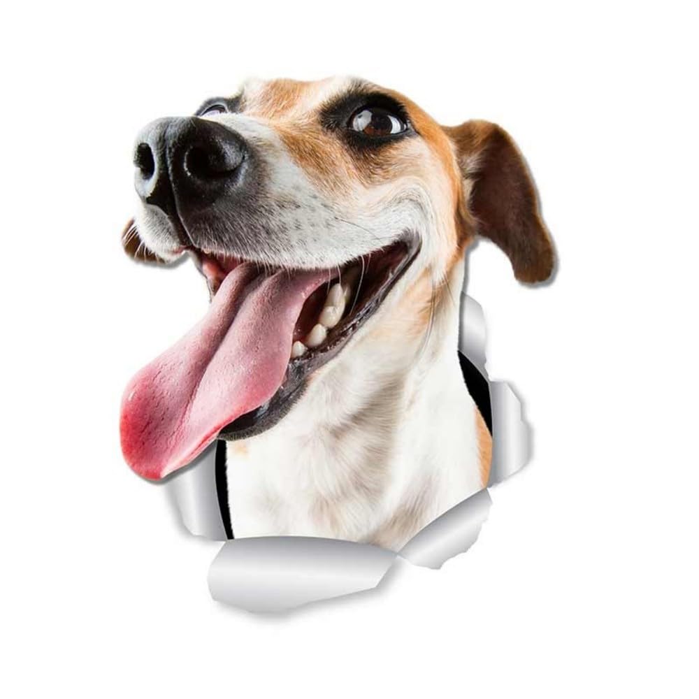 Jack Russell Terrier Aufkleber, 3D Zerrissener Effekt, Wasserfester Hund Reflektierender Autoaufkleber, Dekorative Sticker für Auto, Laptop, Kühlschrank, Stoßstange, Fenster (22cm/8.7 Inch)