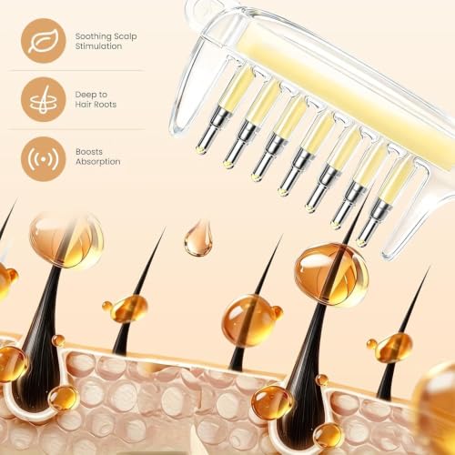 Image of AVNISH Hair Oil Applicator Comb, Clear Refillable Oil, Serum Liquid Dispenser & Scalp Massager with Roller Ball Tips Storage Base, Even Oil Distribution Tool for All Hair Root Types & Growth Routine