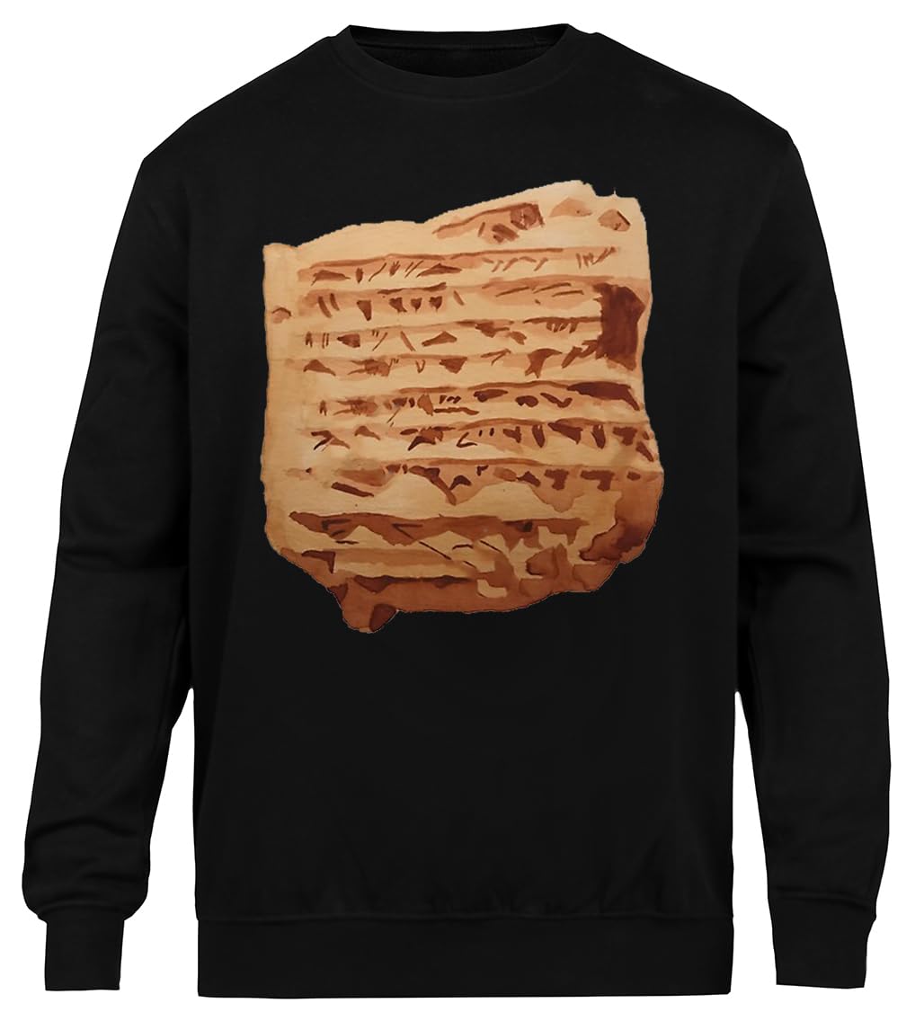Mesopotamska Tablica Gliniana Unisex Czarny Sweter Ekologiczny Unisex Black Sweatshirt Eco-Friendly Crewneck