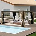 Domi 10x13FT Louvered Pergola, Full Aluminum Pergola with Adjustable Louvered Roof, Outdoor Pergola with Waterproof Curtains and Netting, Dark Brown