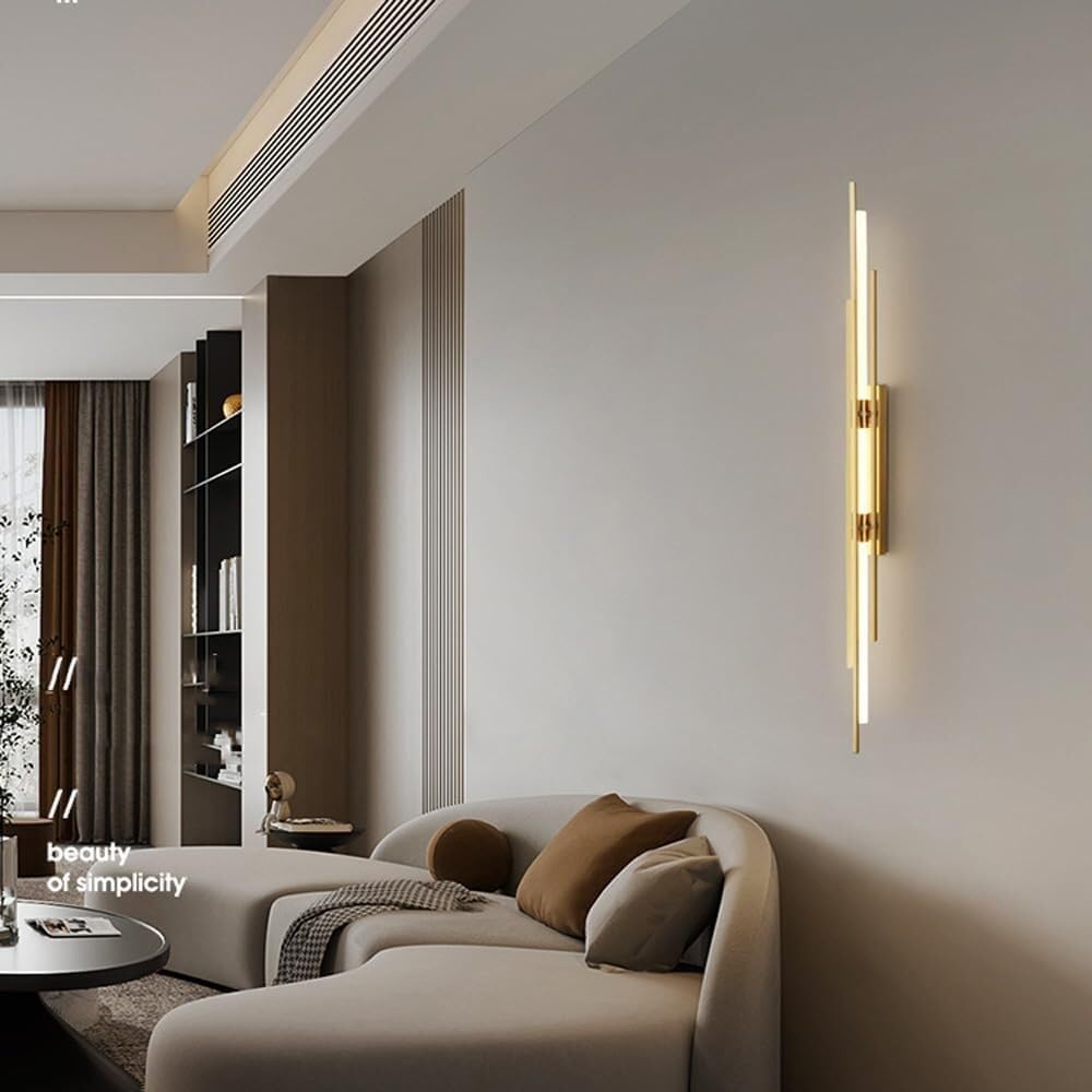 Lampada da Parete Mid Century LED Lineare Luce Moderna Decorazione per la Casa Striscia Lunga Applique Cablata 39,4" Barra Tubo Oro Apparecchi Industriale Fattoria per Camera da Le
