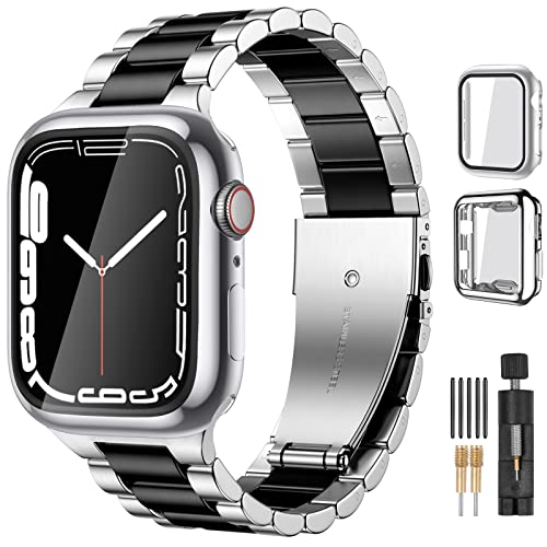 Lerobo Compatible with Apple Watch 38mm 40mm 41mm 42mm 44mm 45mm 46m 49mm, Solid Stainless Steel Metal Band with 2 Pack Protective Cases for iWtach Series 11 10 9 8 7 6 5 4 3 SE Ultra 3 2 1