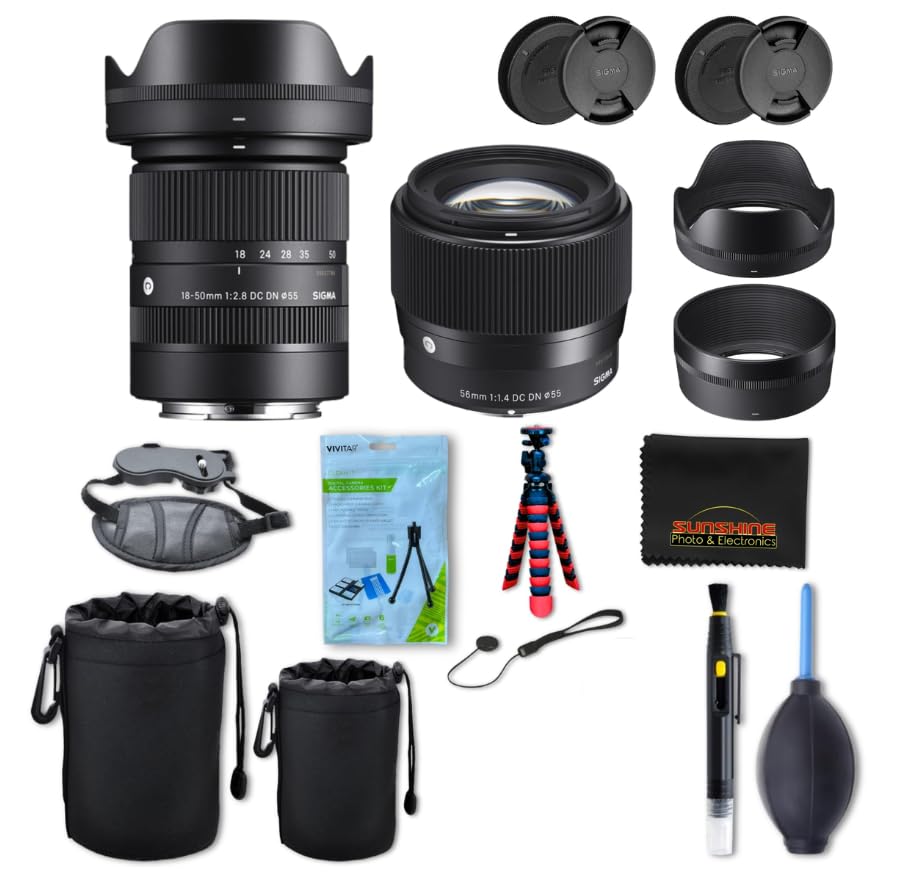 Image of Sigma 56mm f1.4 + Sigma 18-50mm f2.8 DC DN Contemporary Lens for Sony E with Sunshine Photo Accessories Bundle - 4 Years USA Manufacturer Warranty