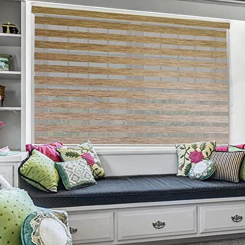 Image of Zebra Blind for Windows Dual Layer Zebra Roller Shades Light Filtering Sheer Window Treatments Privacy Light Control for Day and Night, Beige, Polyester, W100XH160CM