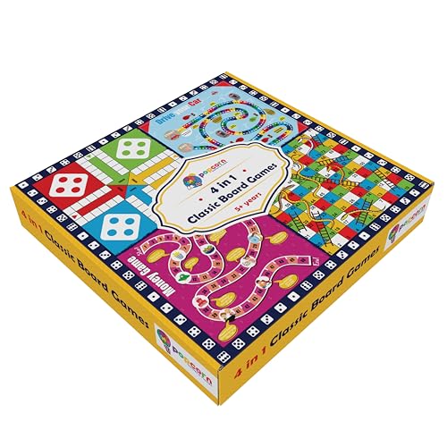 Popcorn Games & Puzzles 4 in 1 Classic Board Games for Smart Kids|Help to Boost Decision Making,Strategic Thinking and Problem Solving
