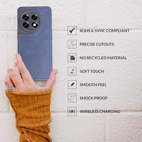 Image of SPRIG Cases Compatible with OnePlus 11 5G Matte PU Leather TPU Premium Back Cover Drop Tested Shock Proof Case for Boys and Girls with Camera Protection (Blue)