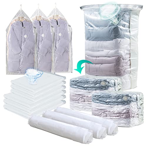 Clevhom Vacuum Storage Bags Combo 15 Pack, Vacuum Sealer Bags For Clothes And Beddings, 3 Hanging /3 Cube /3 Medium / 3 Small /3 Roll, Closet Organizers And Storage #TOP5